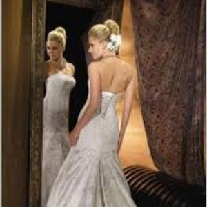 White Ivory Strapless Mermaid Chapel Height Dress